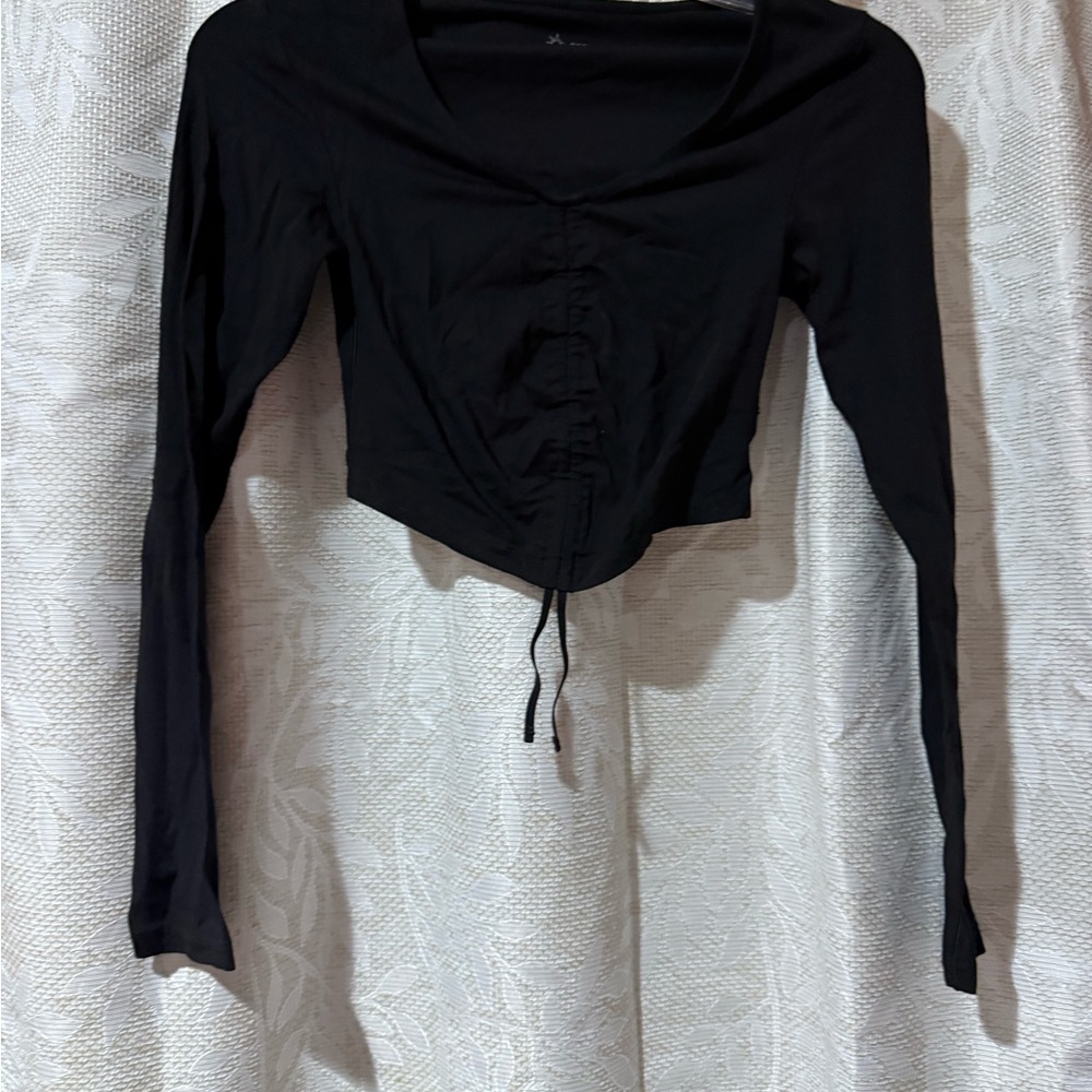 Aerie Black offline Long Sleeve Crop Top